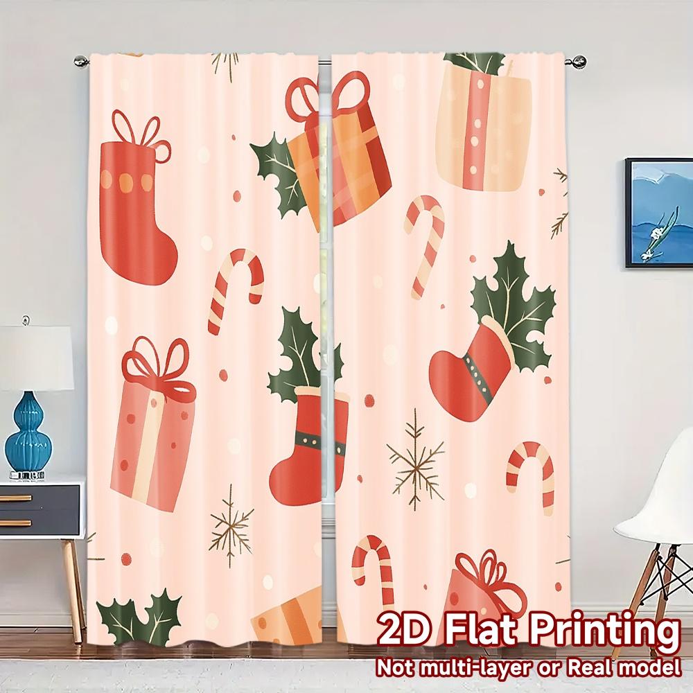 

2pcs,Curtains Christmas Ornaments Gift Bell Candy Popular Curtains&Drapes Versatile 100% Polyester Curtains Decorations Inside 52.50×116.00 CM 2pcs