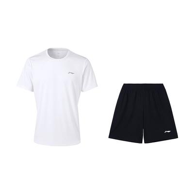 Li Ning Fashionable Versatile Breathable Short Sleeve Comfortable Shorts Casual Sports Suit Men Suit White Black W833-2+W685-1