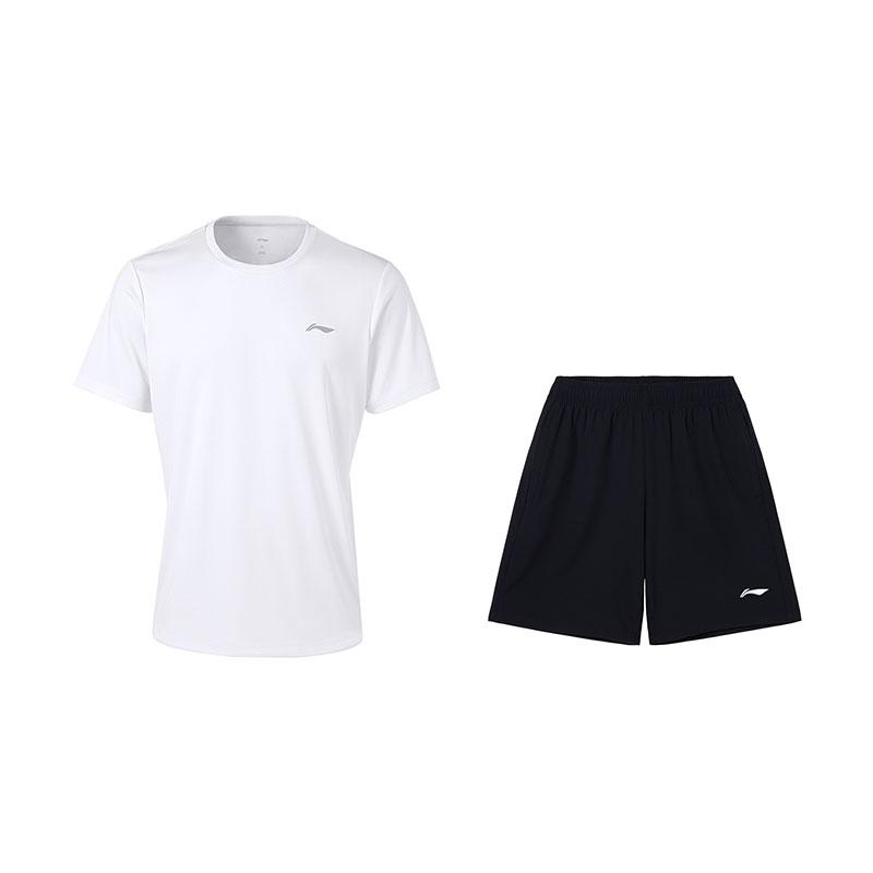 Li Ning Модный Универсальный Дышащий Короткий Рукав Удобные Шорты Повседневный Спортивный Костюм Мужской костюм Белый Черный W833-2+W685-1 S