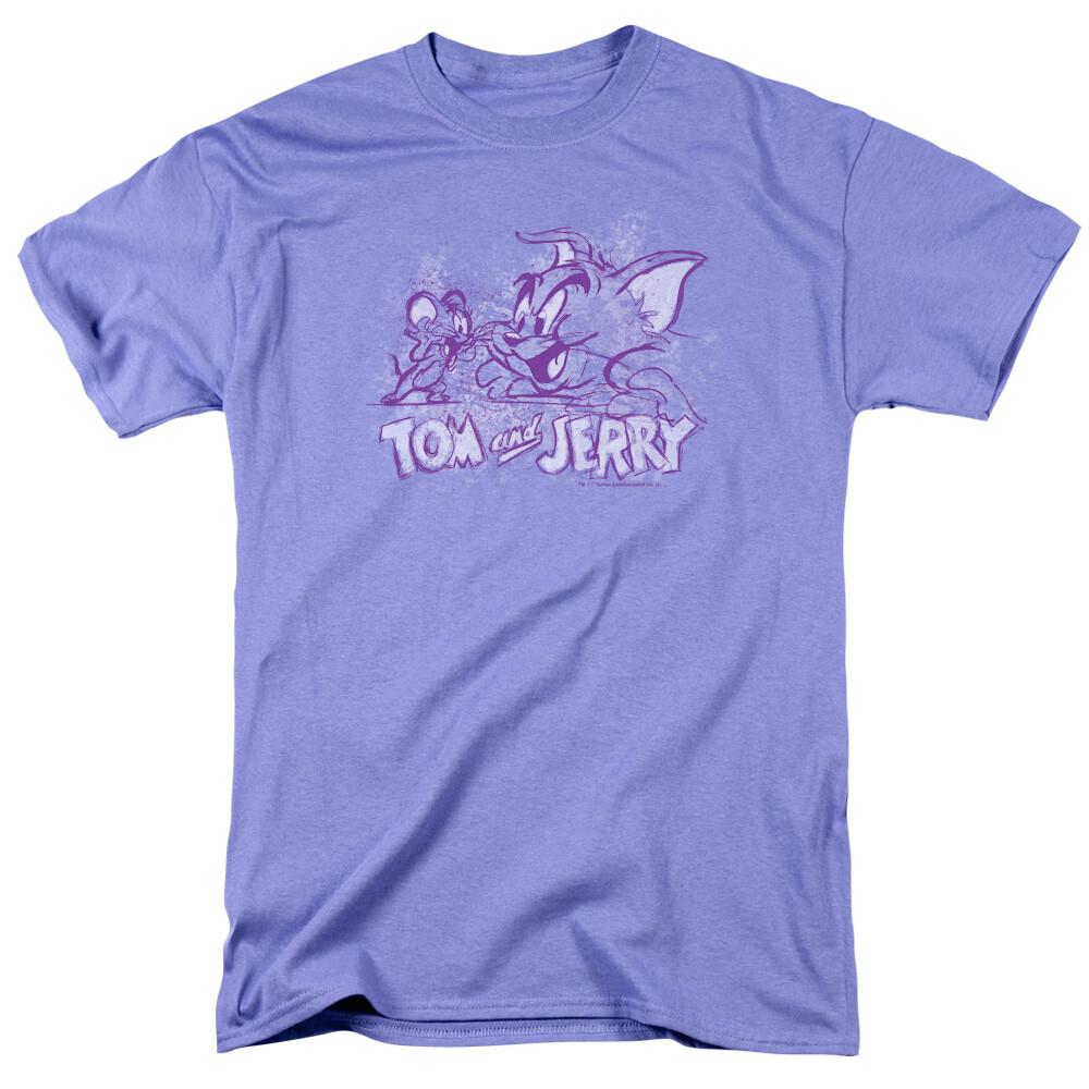 26 Tom and Jerry Sketchy T Shirt Mens Licensed Cartoon Merchandise Lavender Unisex T-Shirt XL