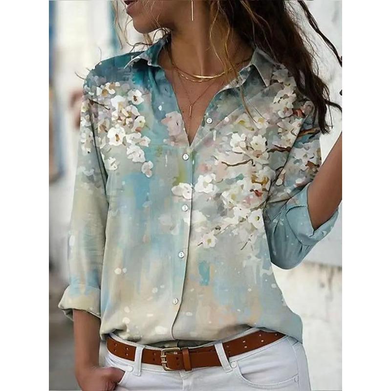 Women's Shirt Autumn Floral Graphic Print Vintage Daily Stylish Long Sleeve Shirt Collar Regular Tops Work Daily Holiday Buttons