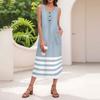 Women's Summer Casual Fashion Stripe Printed Sleeveless Button Casual Maxi Dress