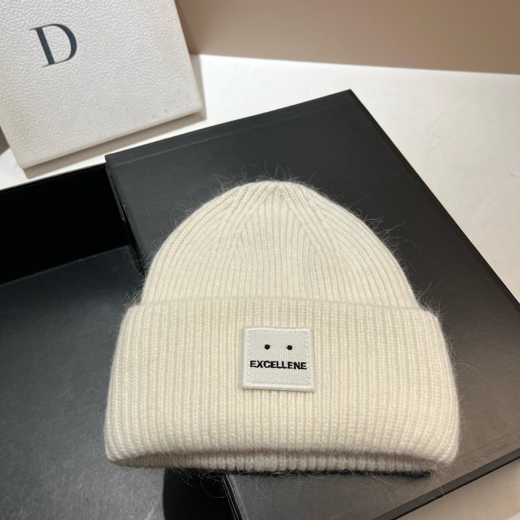 Square Expression Rabbit Fur Knitted Hat Fashionable Winter Warm Hat Couple's Ear Protection Woolen Hat