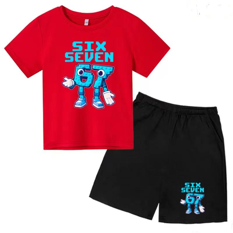 3-12 Ensemble décontracté sportif pour garçons et filles, T-shirt d'été cool à manches courtes et imprimé numéros 6 et 7, style