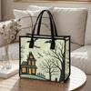 Halloween Spooky House Tote Bag Cute Bat Print Fashion Portable Casual Shopping Handbag