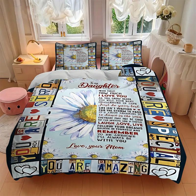 3pcs Daughter Love Quote Duvet Cover Set, Soft Comfortable Duvet Cover,Guest Room (1*Duvet Cover + 2*Pillowcase, Without Core) Yy251104168