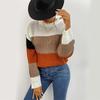 Women's Fall Winter Vintage Sweater Colorblock Round Neck Lazy Wind Style Elegant Casual Warm Top