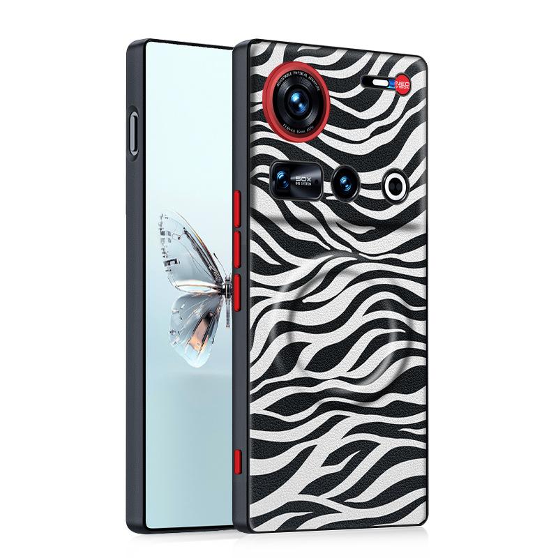 For ZTE nubia Z70 Ultra and Z70S Ultra Case Dairy Cow Zebra Leather Magnetic Suction Keys Lens Frame Anti-Fingerprint Soft Cover