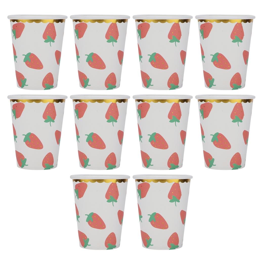 10Pcs Party Tableware Disposable Strawberry Pattern Tableware Set for Birthday Parties Seaside PartiesPaper Cup