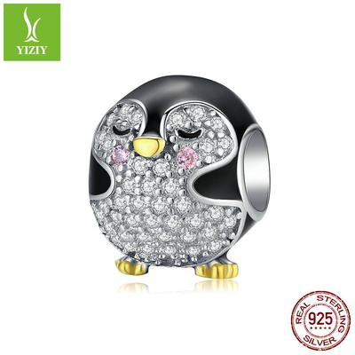S925 Silber Pinguin Perlen Silber Niedliches Tier Galvanik Tropfperlen Bsc126