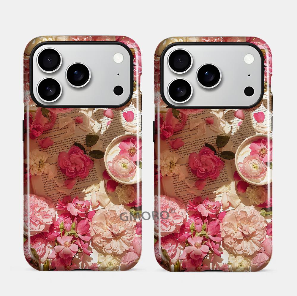 Foreign trade explosion literary newspaper collage flower magnetic mobile phone case iPhone15 two-in-one film case Apple 17