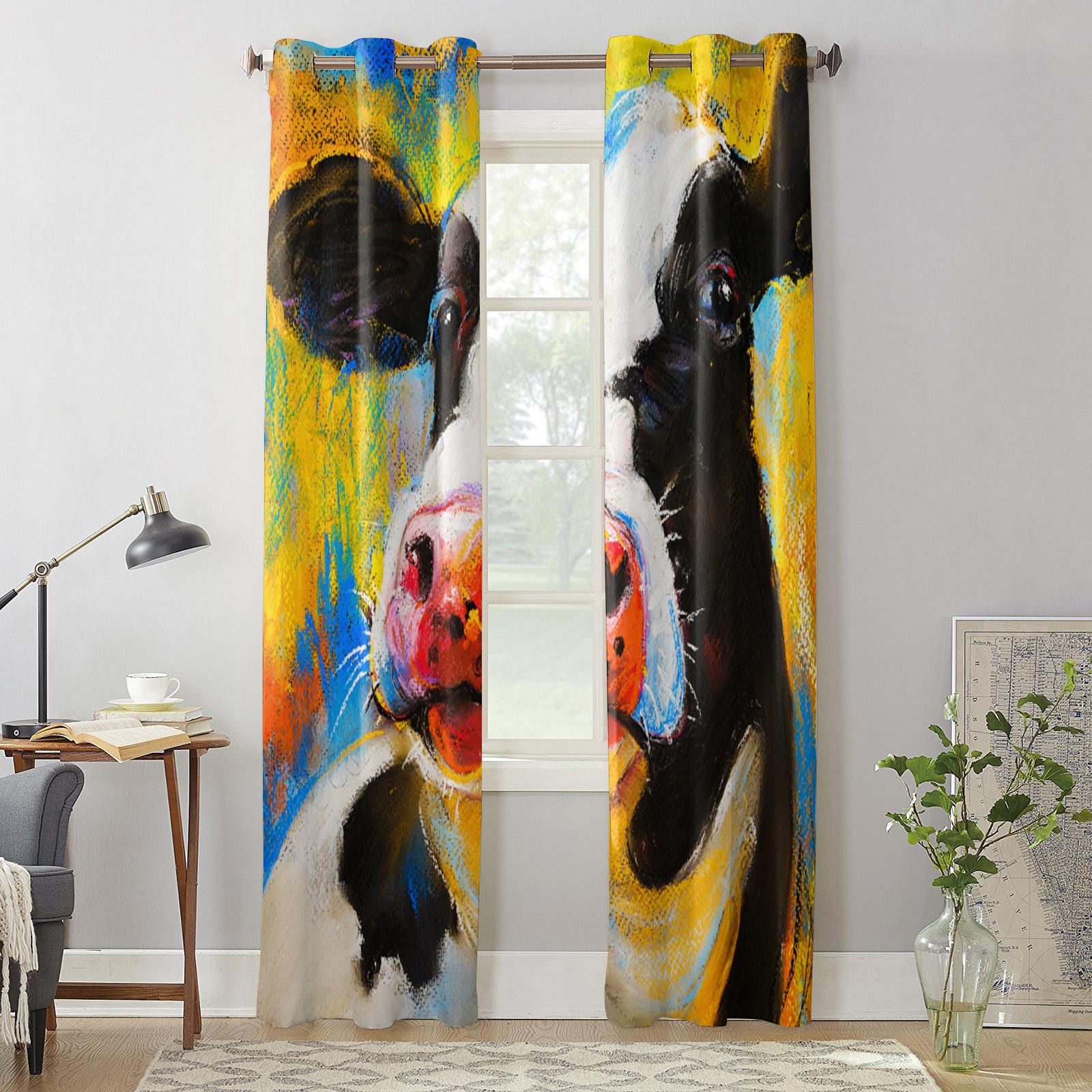 Животное коровьего цвета картина маслом оконные шторы спальня кухня шторы панельные шторы — фото 4