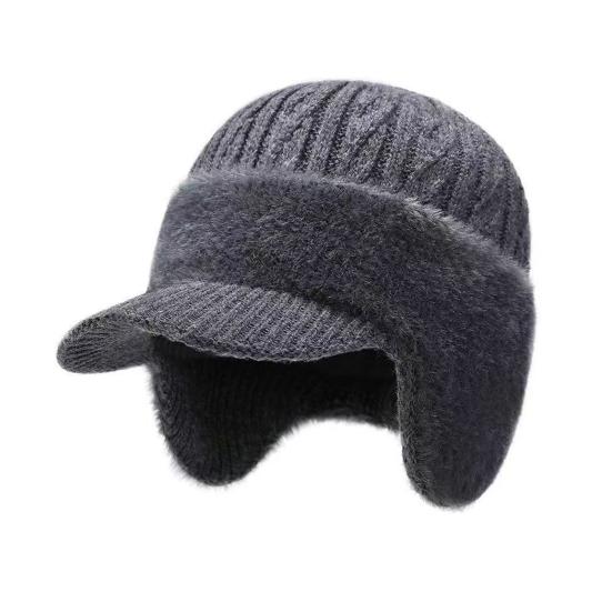 Men Hat Moisture-Wicking Breathable Warm Hat with Fleece Lining Solid Color Ear Protection Knitting Hat