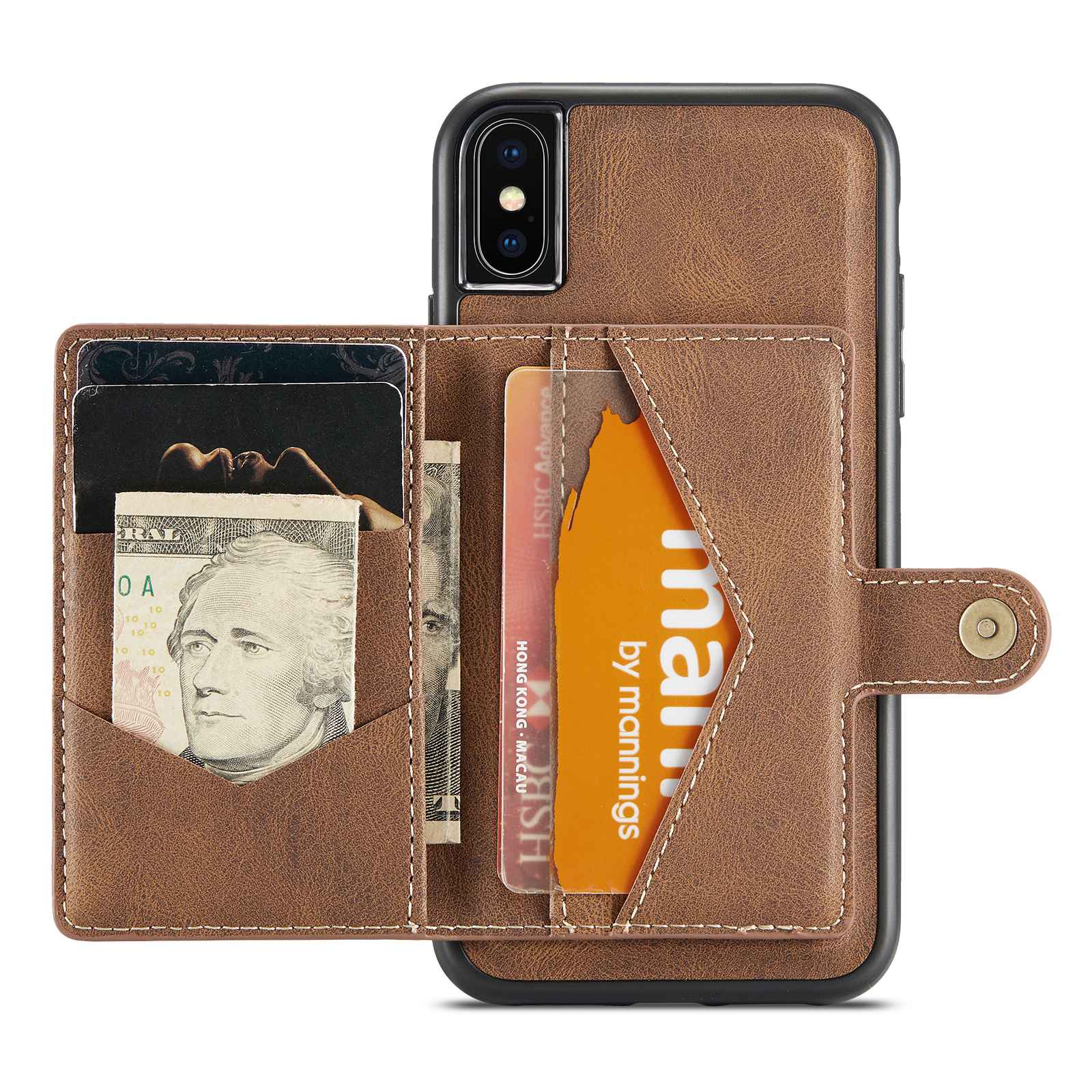 

JEEHOOD For iPhone XS 5.8 inch/iPhone X Detachable Wallet Leather Coated TPU Phone Case Kickstand Protective Cover Brown