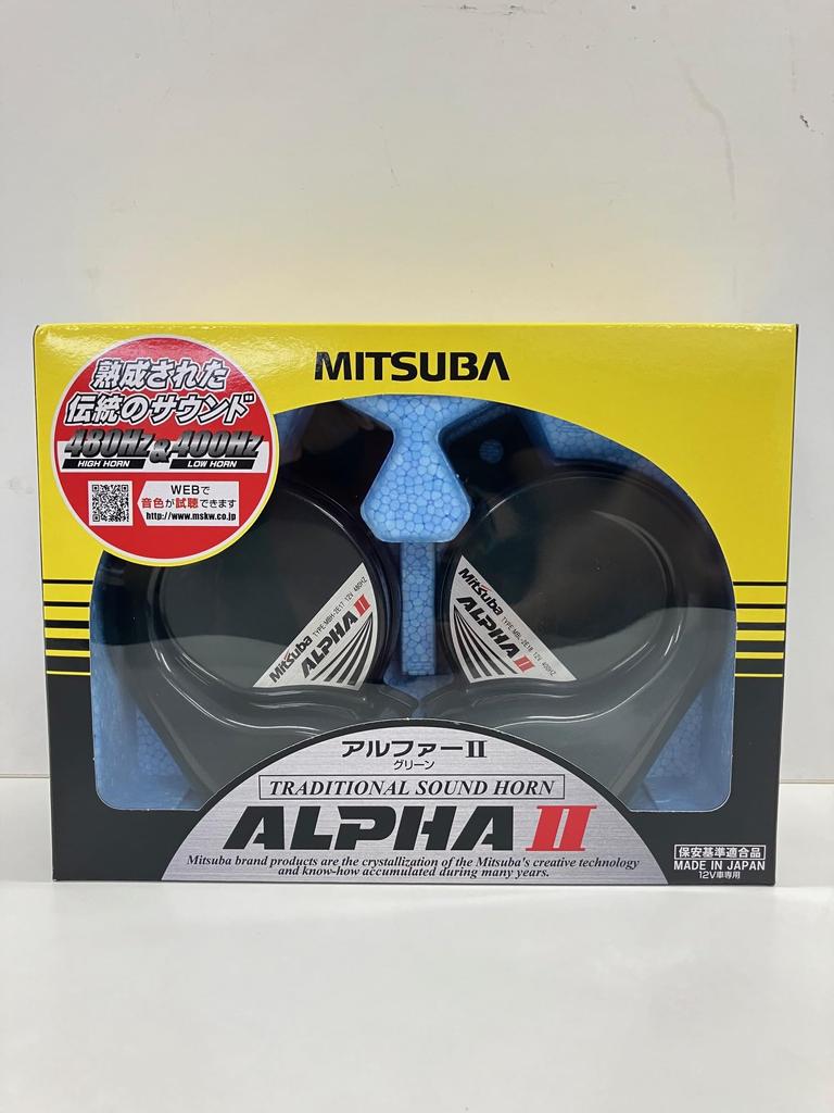 MITSUBA Alpha II Green Horn for Traditional European Loud Safety Standards Made in Cars, Sound, Mid-Range, Volume, Compliant, Japan, MBW-2E17G