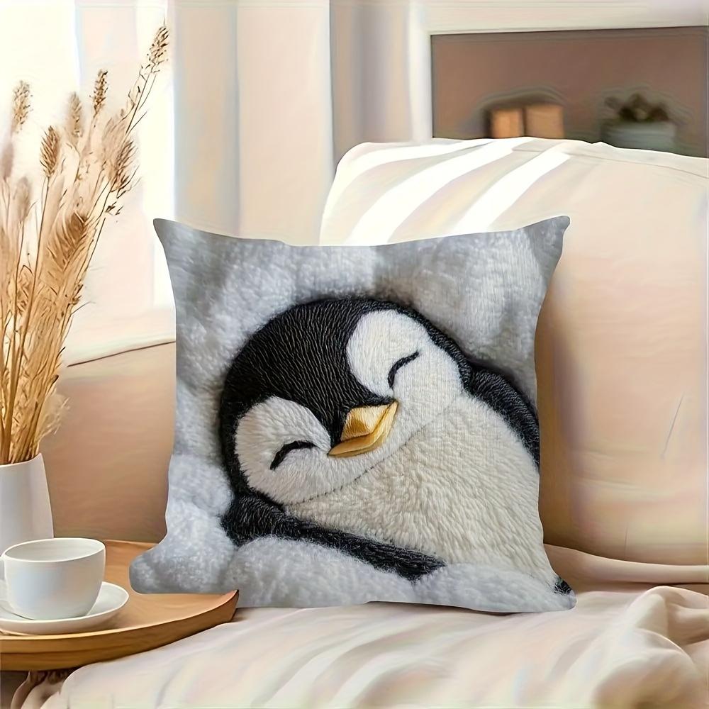Süßer schlafender Pinguin Kissenbezug Flauschiger Plüschdruck Kissenhülle Kawaii Kinderzimmer Kinderzimmer Geschenk Dekor
