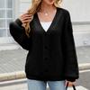 Women's Fashion Solid Color Long Sleeved V-neck Knitted Sweater Cardigan Jacket