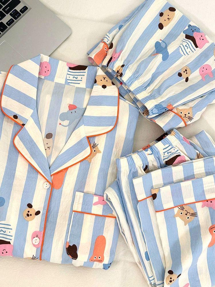 Kariertes Hello Kitty Pyjama-Set - Damen Kurzarm Frühling/Sommer 3-teilig