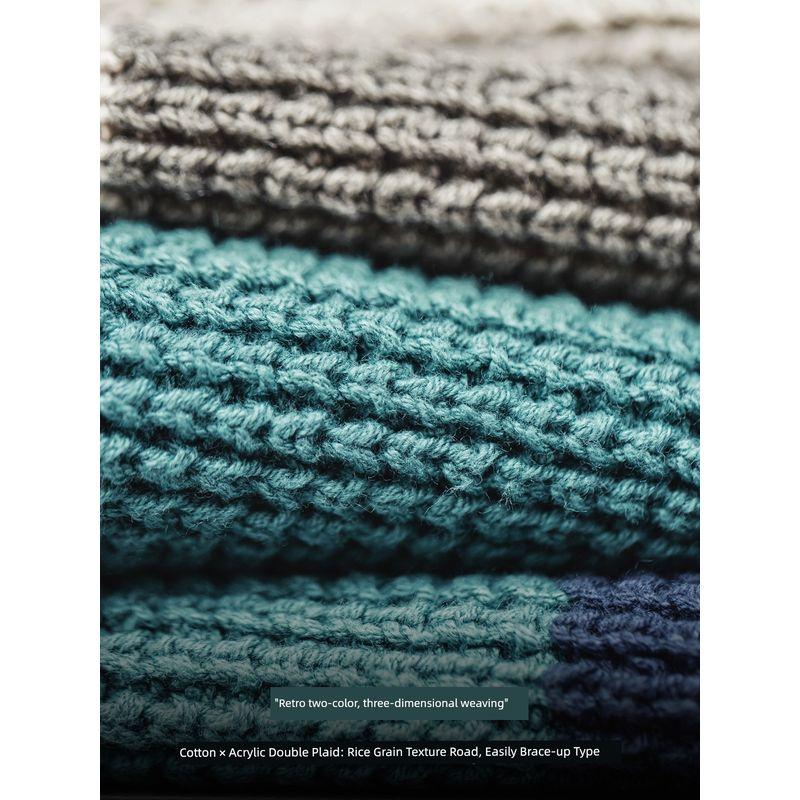 Madden Parka American Casual Contrast Color Stripes Hooded Knitwear Preppy Style Sweater Loose Pullover Sweatershirt Men's Autumn