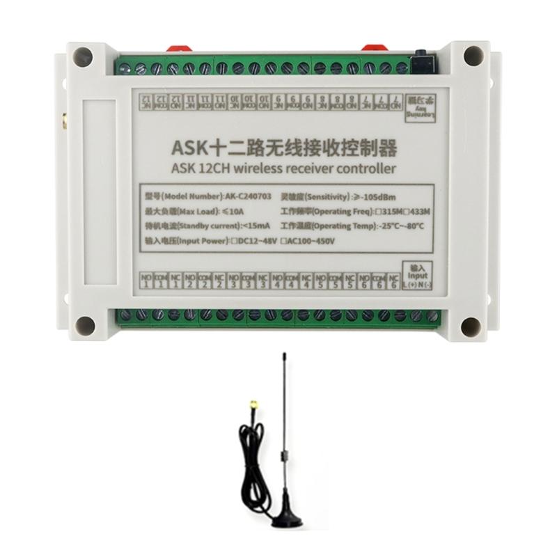 Secure 433MHz 12 Channel Relays Module With Remote, DIY Wireless Controls for Lights and Motors 12V 48V