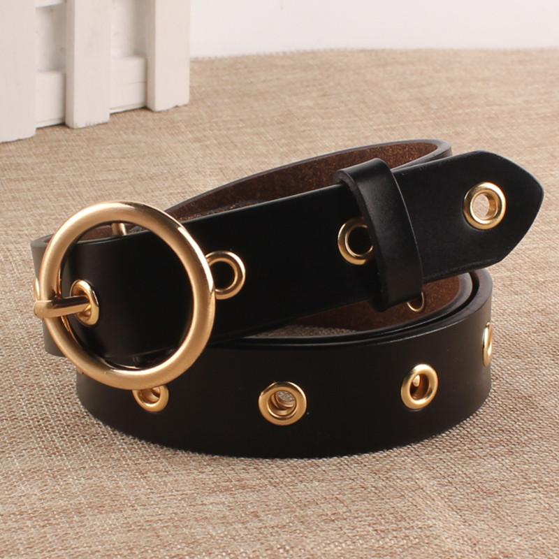 Round Buckle Cowhide Ling Hole Wide Belt Women's Versatile Decorative Casual Trouser Belt Belt with Skirt Korean Version