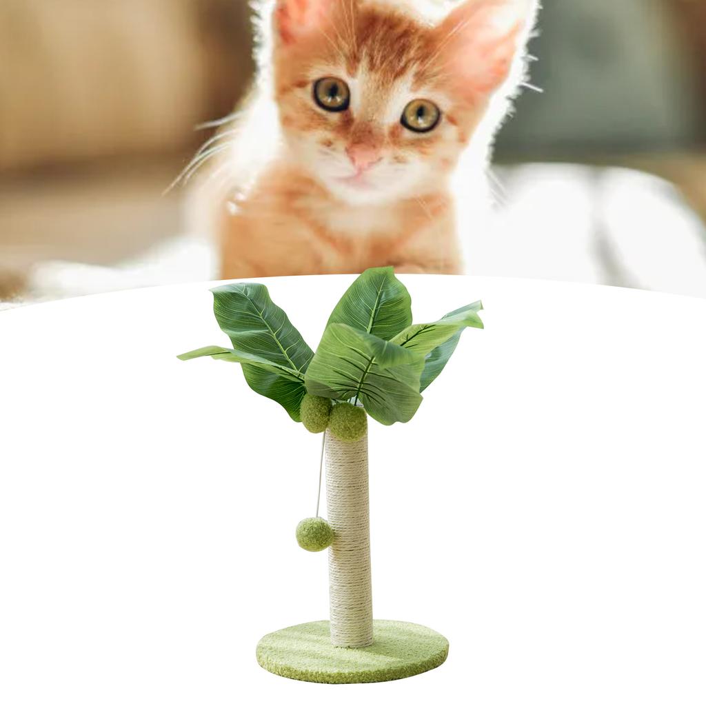 Cat Scratching Post 12.6in High 9.8in Base Hanging Balls Green Leaves Sisal Hemp Cat Scratcher for House Bedroom Indoor