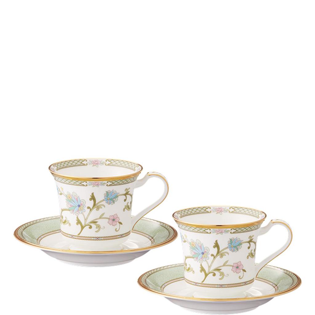 Noritake American Cup Saucer 220cc Yoshino 2 Customers Green Bone China & (Pair Set) Y6704/9983