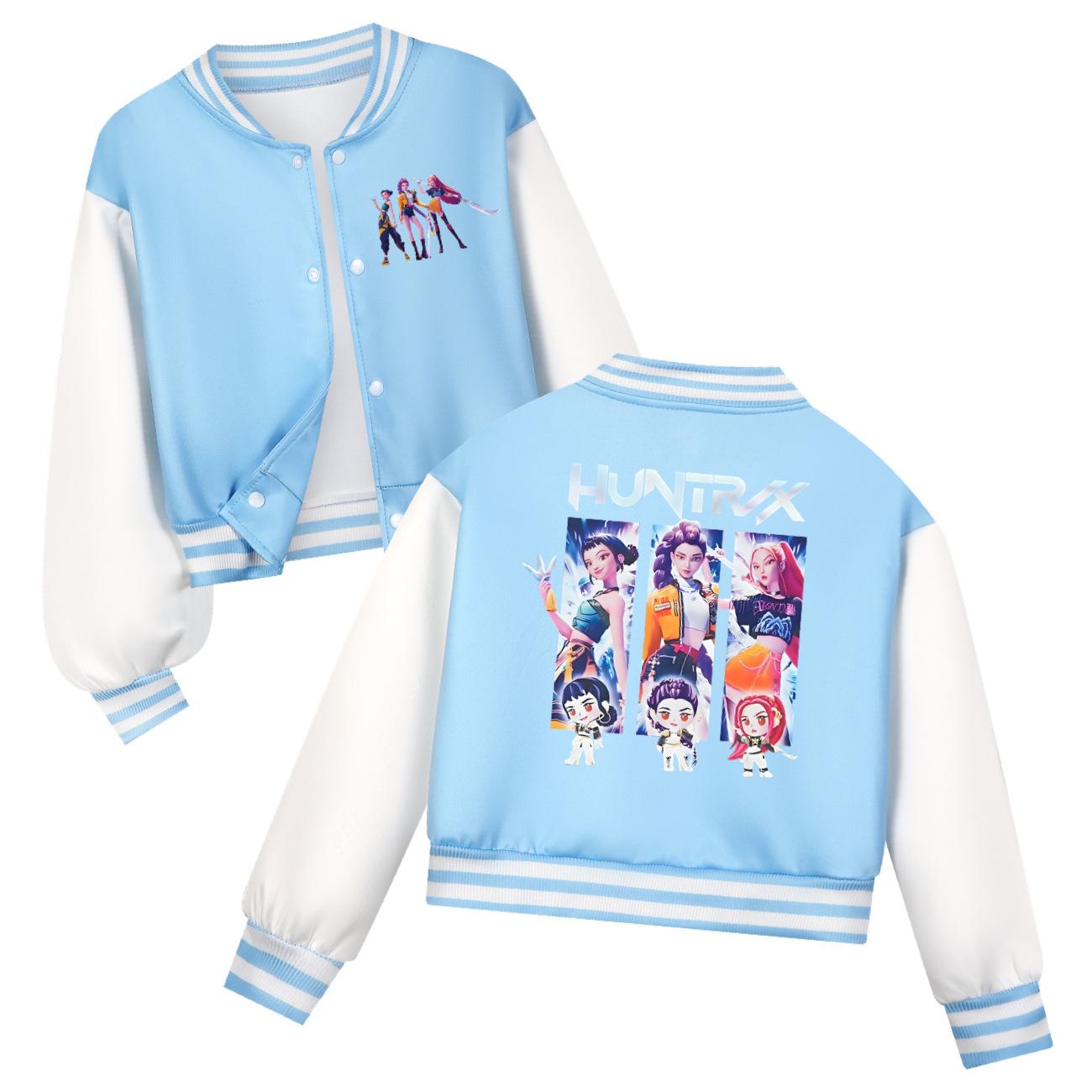 

Girls Hoodies & Sweatshirts Kpop Witch Hunt Children s Short Baseball Jacket Set 160 світло-синій колір