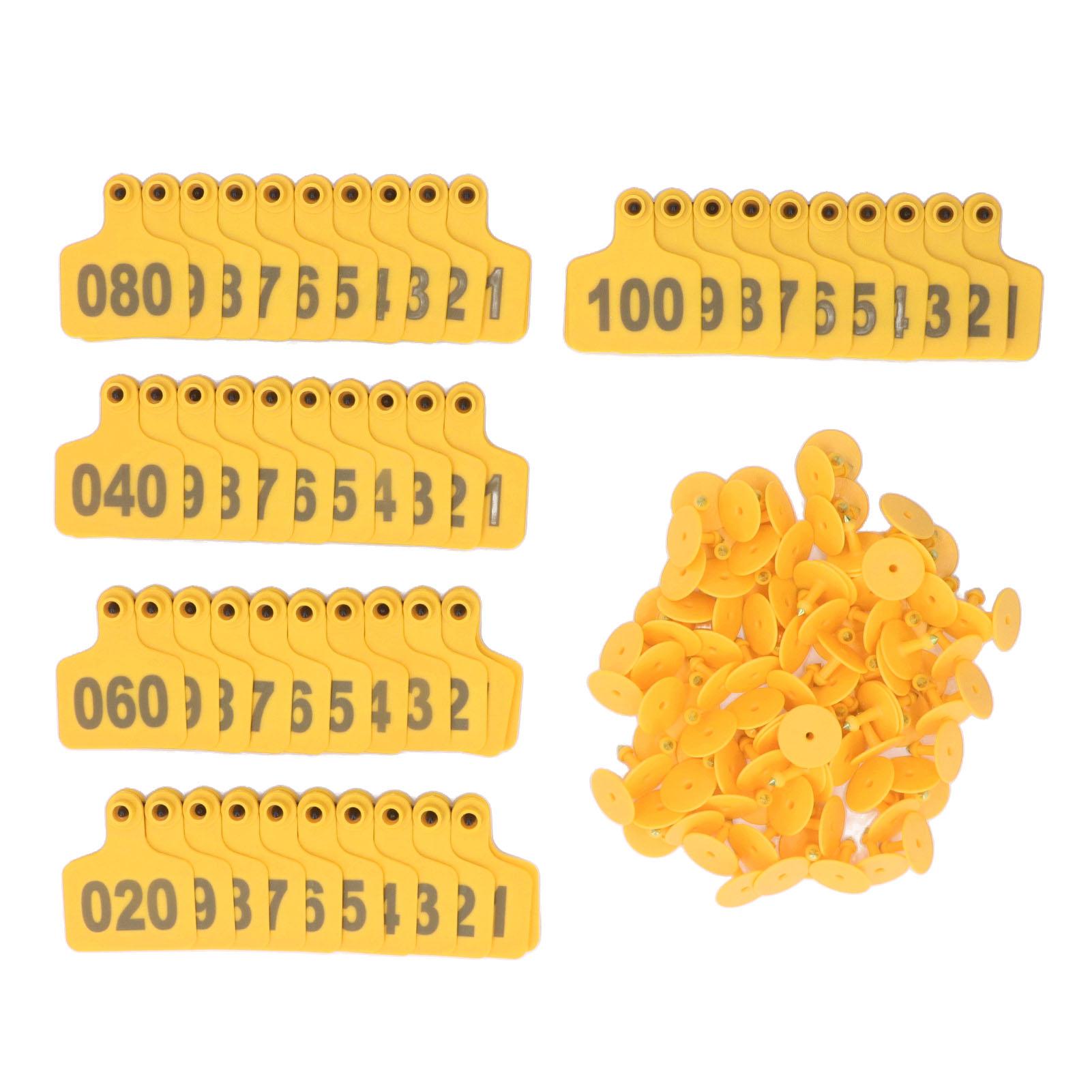 Animal Ear Tag Thick 01 To 100 Number Easy Identification Plastic Livestock Ear Tags for Cattle Goat Pig Yellow with