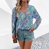 Plus Size Women's New Autumn Printed V Neck Long Sleeved Top