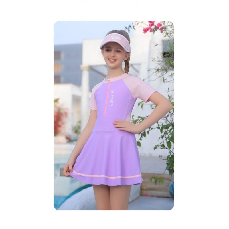 Girls One-Piece Swimsuit Swimming Pool Beach Vacation Kids Swimwear With Skirt Design