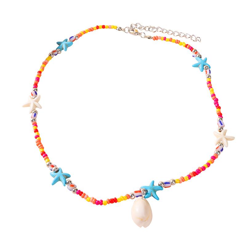 Bohemian Beach Shell Conch Beaded Necklace For Women Summer Ocean Style Seashell Starfish Pendant Choker Vacation Party Jewelry