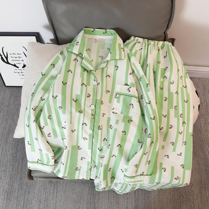 Chinese Style Ink Print Vintage Pajamas Set for Women Nightwear Autumn Casual All-match Women's Pajamas Sleepwear