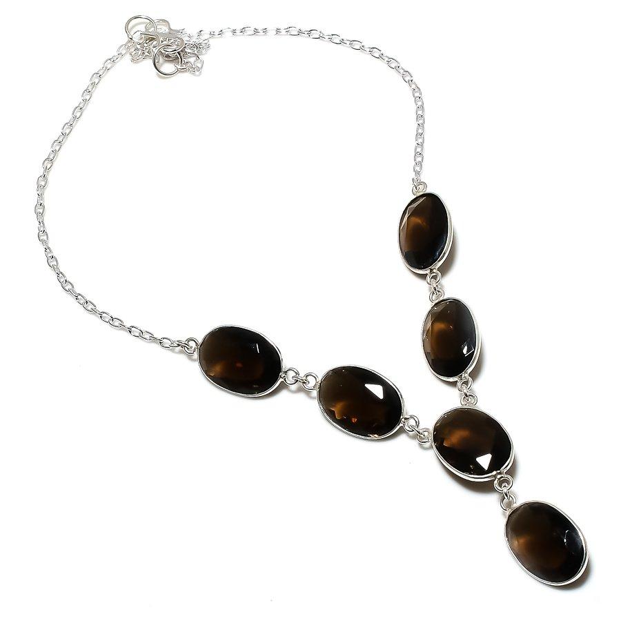

Ожерелье ручной работы из стерлингового серебра 925 пробы с натуральным дымчатым топазом 18 дюймов G9Q55