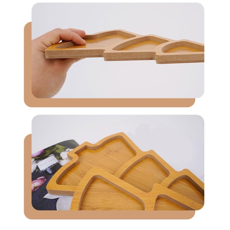 Set of 2 Christmas Tree Wooden Serving Platters Holiday Themed Wooden Platters Storage Tray for Charcuterie and Snacks