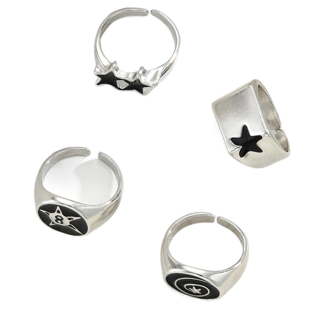 High-End Eco-Friendly Hip Hop Star Ring Set: 4-Piece Trendy European & American Men's Personalized Rings