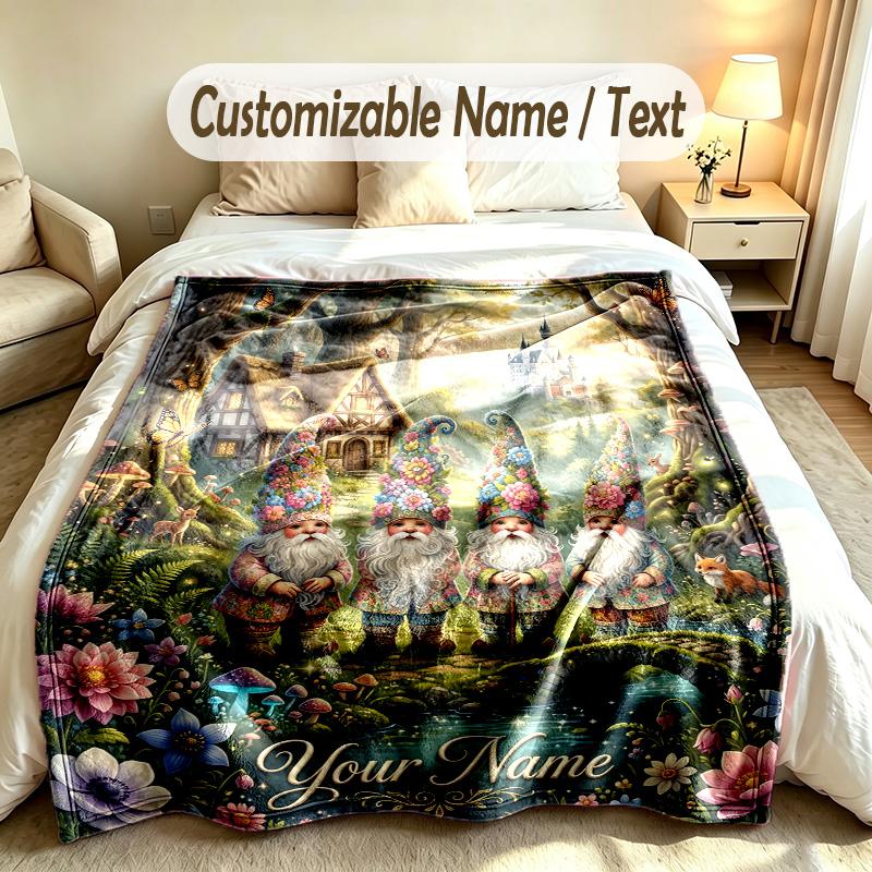 Gnom-Thema Benutzerdefinierte Decke Personalisierter Name & Text Angepasst Weich Warm Überwurfdecke Heimdekoration