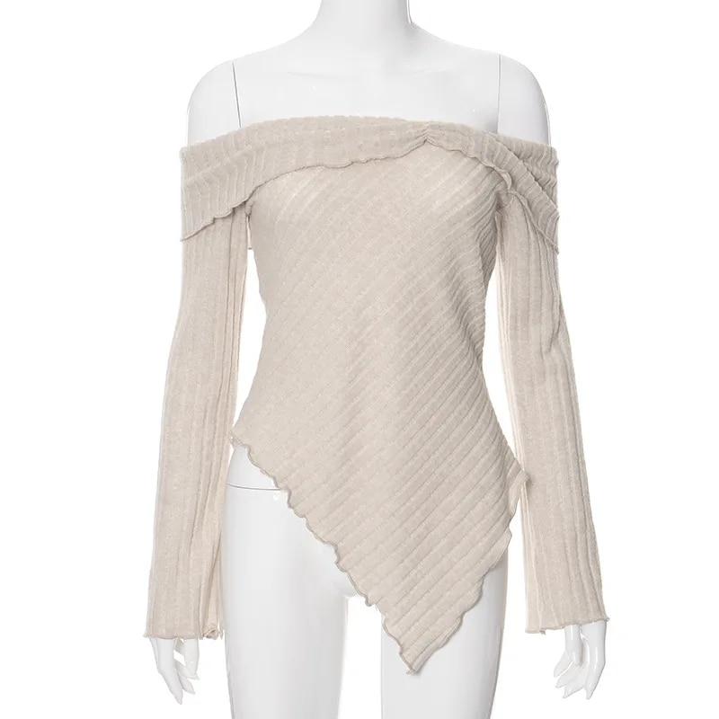 

Необычные женские футболки с открытыми плечами и длинными рукавами, элегантные топы с открытой спиной, модные футболки, сексуальные женские футболки 30619 L орион