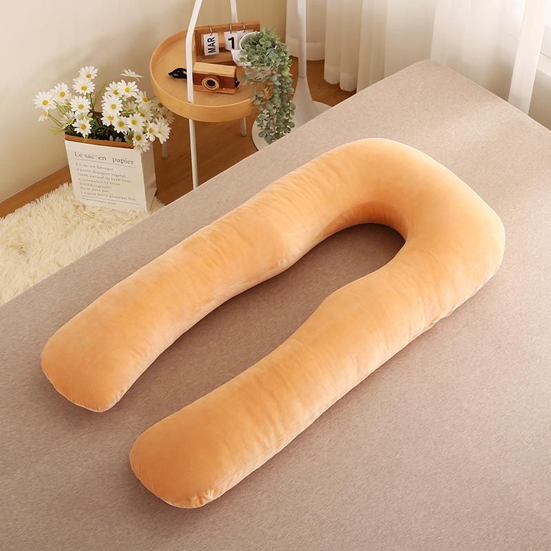 Jednobarevný těhotenský polštář ve tvaru U z křišťálového sametu s odnímatelnou bederní opěrkou