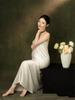 2026 Fashion Maternity Photoshoot Dress: New Satin Fabric Fairy White Outfit for Pregnant Moms