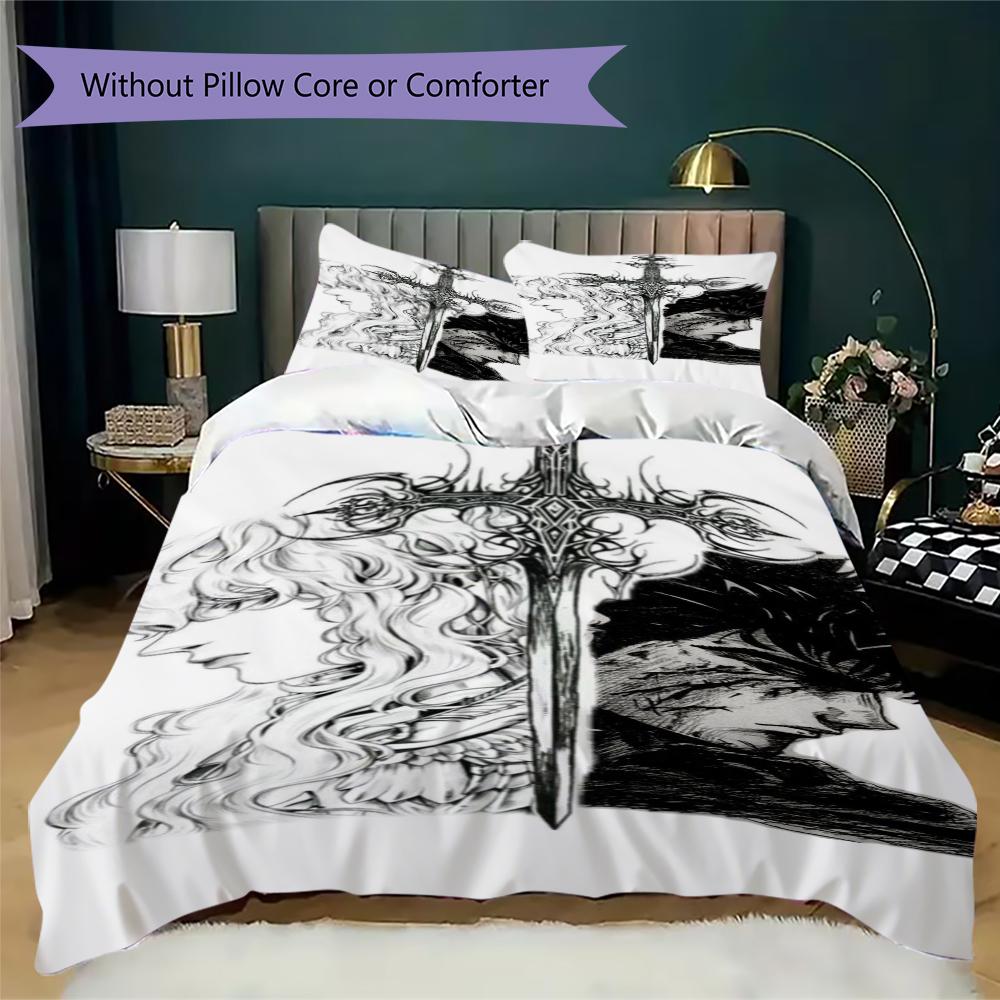 Berserk Pattern Bedding,Quilt Set Quilt Cover Pillowcase Home Birthday Gift(1 * Duvet Cover + 2 * Pillowcase, Without Core)_lx