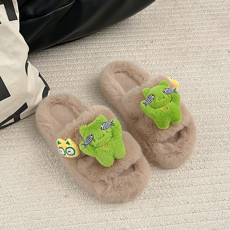 Cozy Cute Frog Plush Bottom Slippers For Women Perfect For Indoor Home Comfort