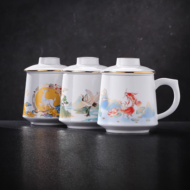 Jdz Ceramic Tea Cup, Household White Porcelain Tea Infuser Mug, Office Cup, Chinese-Style Mug, Gift, Lulushu