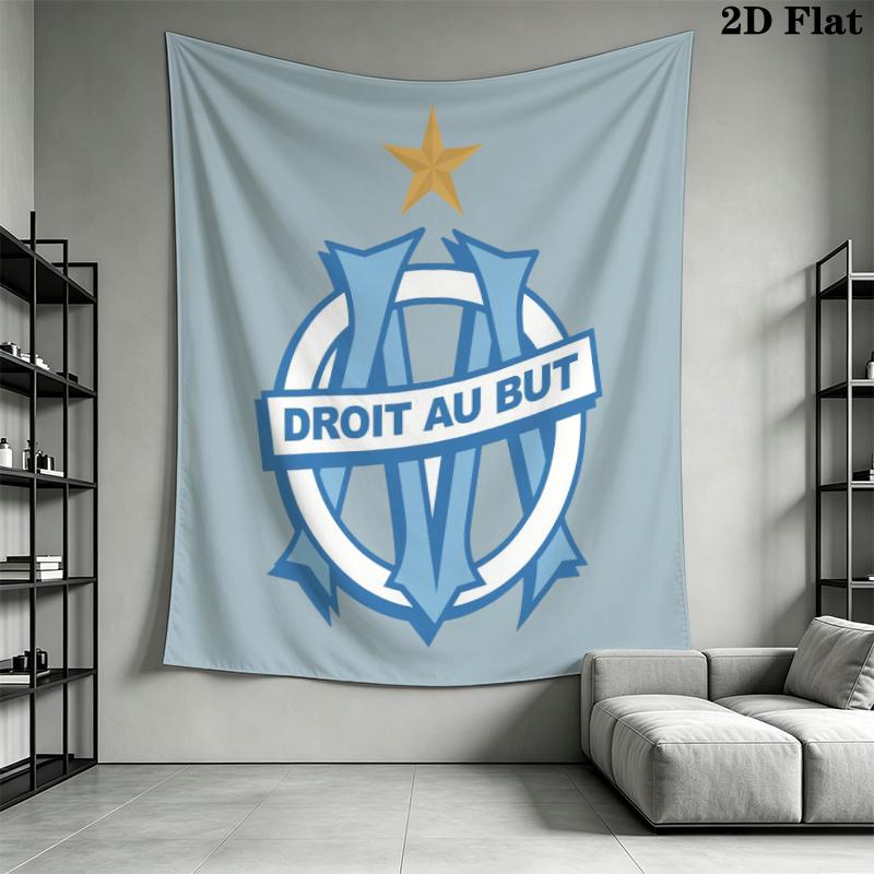 Olympique De Marseille Wall Tapestry Aesthetic Wall Hanging Printed Fabric Blanket Decorative Tapestries for Bedroom Living Room Home Decor