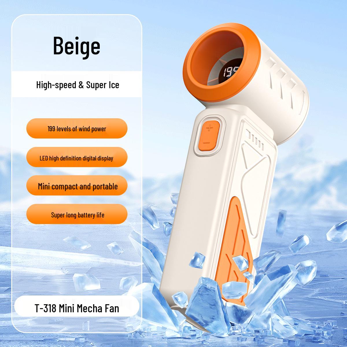 2026 New T318 Super Strong Wind Handheld Mini Fan: Mecha Style, Outdoor Portable Design. 136x58.5x25 mm