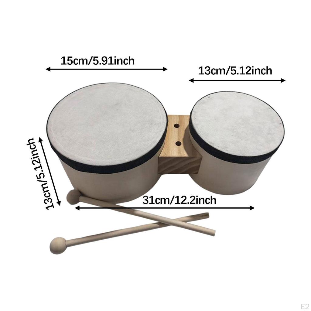 Wooden Bongo Drums 5” and 6” Wood Percussion Instrument Compact Lightweight Portable Traditional