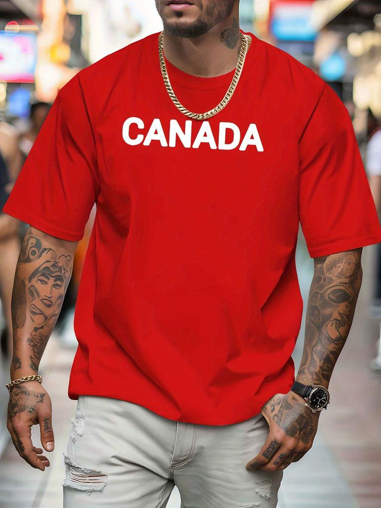 Simple Canada Letter Graphic Unisexs Crew Neck T Shirt Country Pride Bold Text Print Short Sleeve Casual Cotton Daily Summer Tops