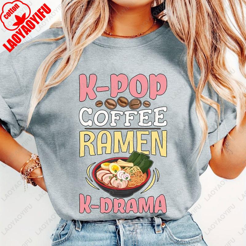 KPop Coffee RaUnisex Shirt KDrama Japanese Noodles Bowl Kpop South Korea Music TShirt Kdrama Kpop Lover Gifts Y2k Streetwear Top S