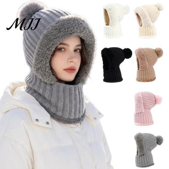 Elastic Warm Hat for Running Windproof Balaclava, Knitted Ski Mask Hat, Fleece Lined Knit with Winter Balaclava Men And Women Pompom, Cozy Neck Warmer