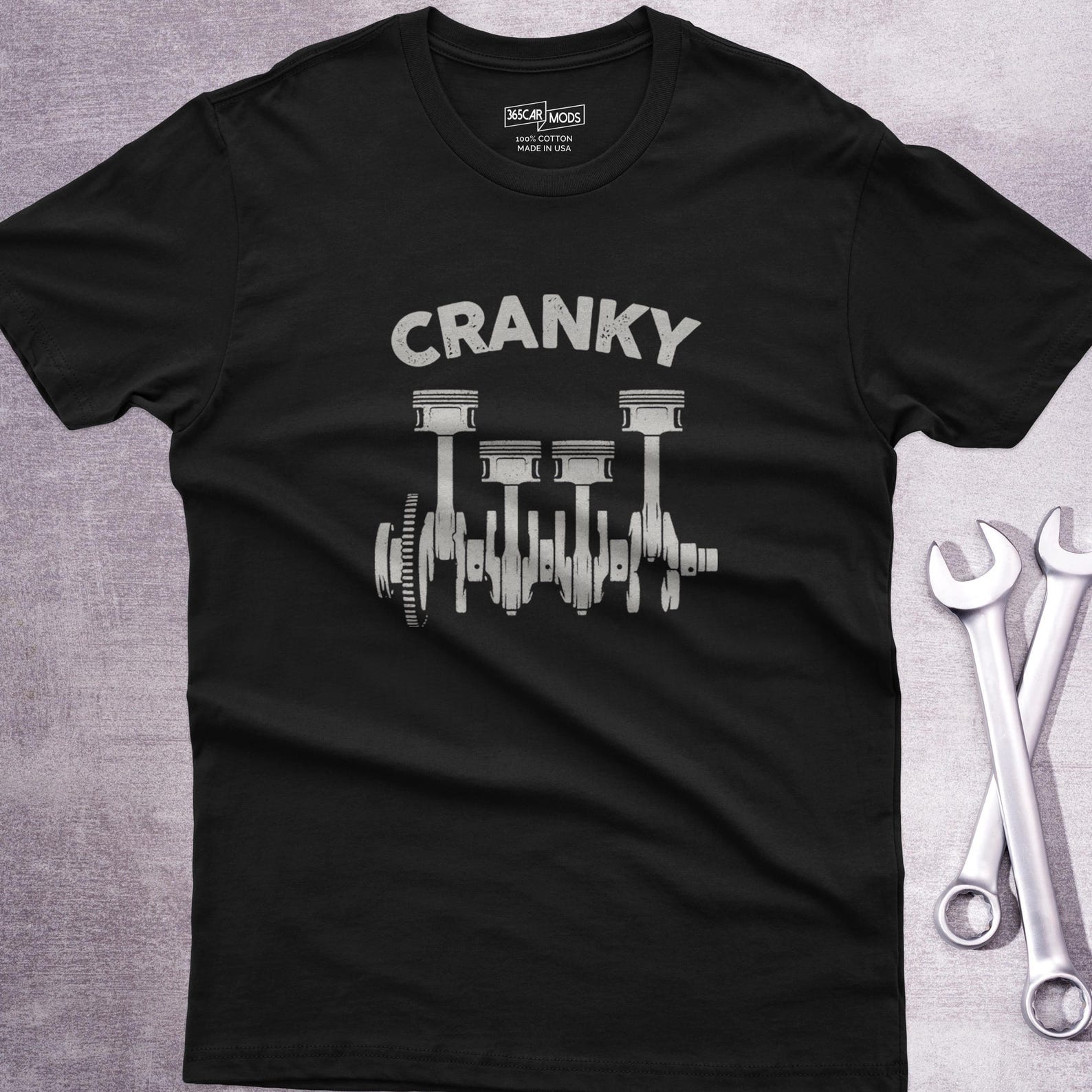 Cranky Mechanic T-Shirt, Crankshaft & Pistons Car Guy Tee XL